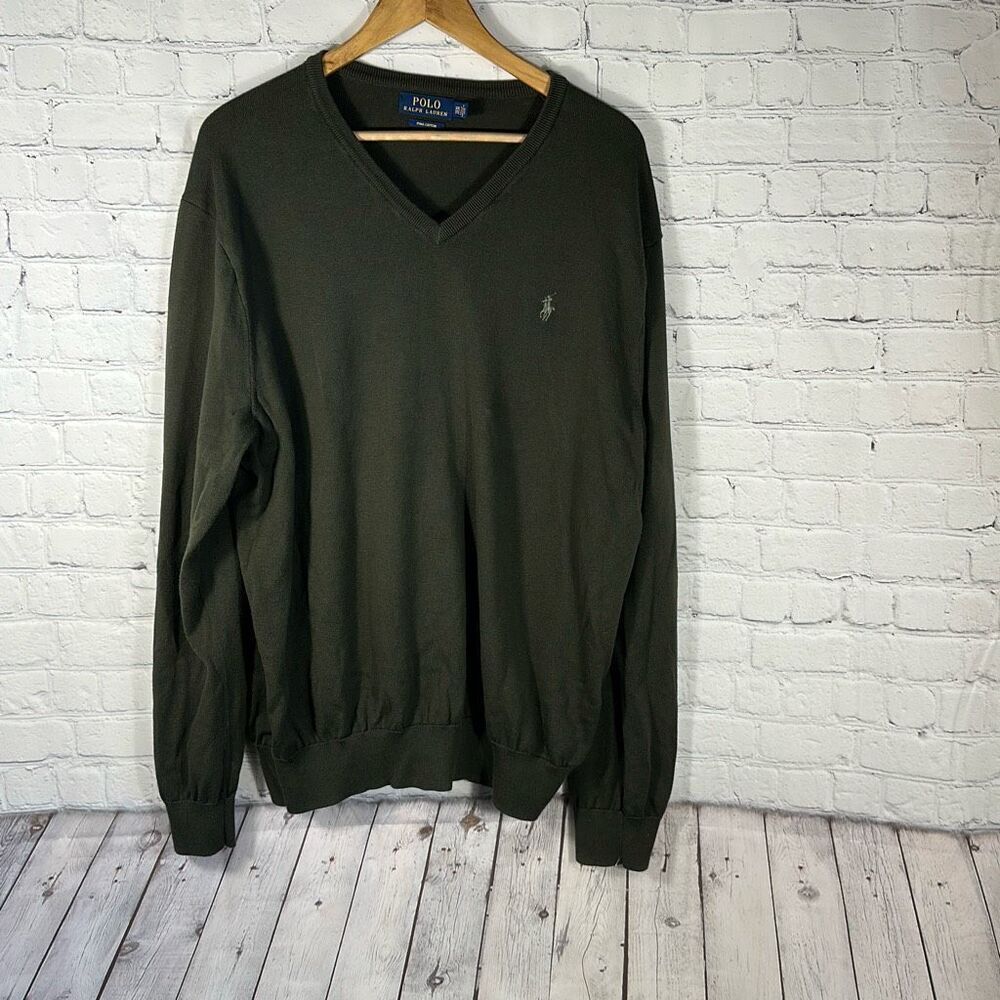 Polo Ralph Lauren Pima Cotton Mens Green Vneck Sweater size‎ XXL